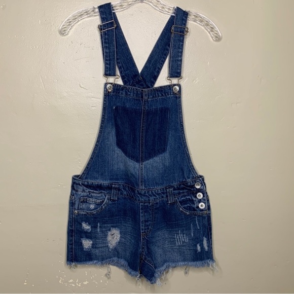 Highway Jeans Womens Overall Jean Shorts Size Medium Cut Off Distressed Wash - Picture 1 of 5